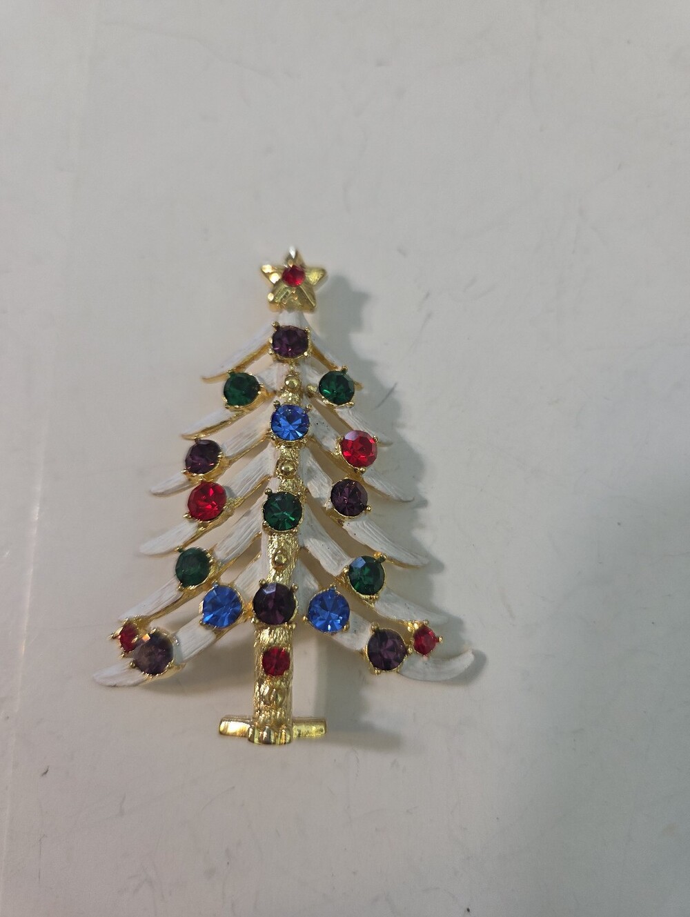christmas tree brooch white enameled rhinestone brooch costume festive red green